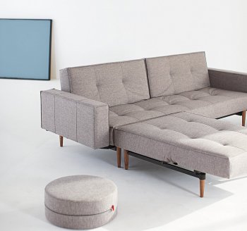 Splitback Sofa Bed in Gray w/Arms & Wood Legs by Innovation [INSB-Splitback-Arms-Wood-521]