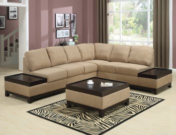 Modern sofa deals with wood trim