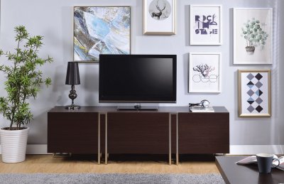 Cattoes TV Stand 91795 in Dark Walnut & Nickel by Acme