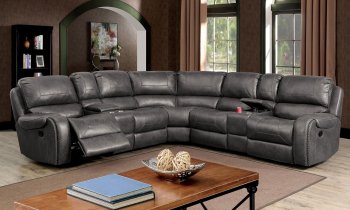 Joanne Motion Sectional Sofa CM6951GY in Gray Leatherette [FASS-CM6951GY-Joanne]