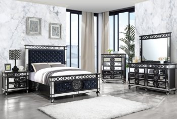 Varian II Bedroom BD00584Q Black Velvet & Silver by Acme [AMBS-BD00584Q Varian II]