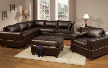 Dark Espresso Bonded Leather 5Pc Modular Sectional Sofa [PXSS-F7361]