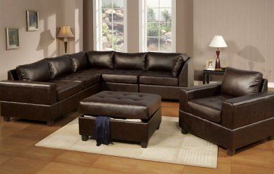 Dark Espresso Bonded Leather 5Pc Modular Sectional Sofa