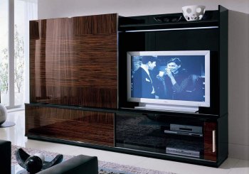 Walnut Zebrano High Gloss Finish Modern Enterntainment Wall Unit [EFTV-Cortina]