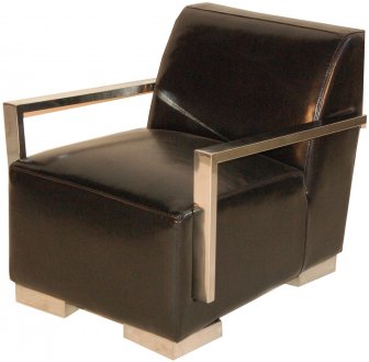 Espresso Bi-Cast Leather Modern Lounge Chair w/Metal Arms & Legs