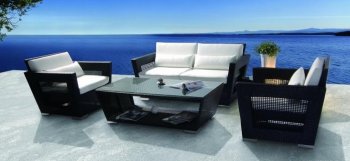 Black/White Modern 4 Pc Patio Sofa, Chairs & Table Set [VGOUT-H-07-Black]