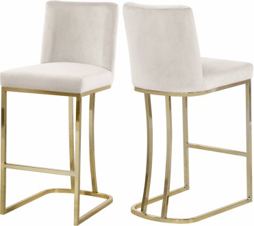 Heidi Counter Stool 777 Set of 2 Cream Velvet Fabric by Meridian