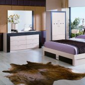 Beige and Wenge Gloss Finish Modern Bedroom Set