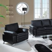 Black Bonded Leather Modern Loveseat & Sofa Set w/Metal Legs