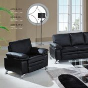 Black Bonded Leather Modern Loveseat & Sofa Set w/Metal Legs