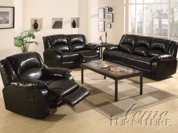 Black Bycast Leather Reclining Living Room Sofa w/Options [AMS-05935A-PU]