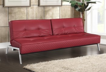 Red Bonded Leather Modern Convertible Sofa Bed w/Chrome Legs [LSSB-Copenhagen Red]