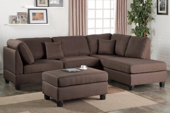 F7608 Sectional Sofa in Chocolate Fabric by Boss w/Ottoman [PXSS-F7608]