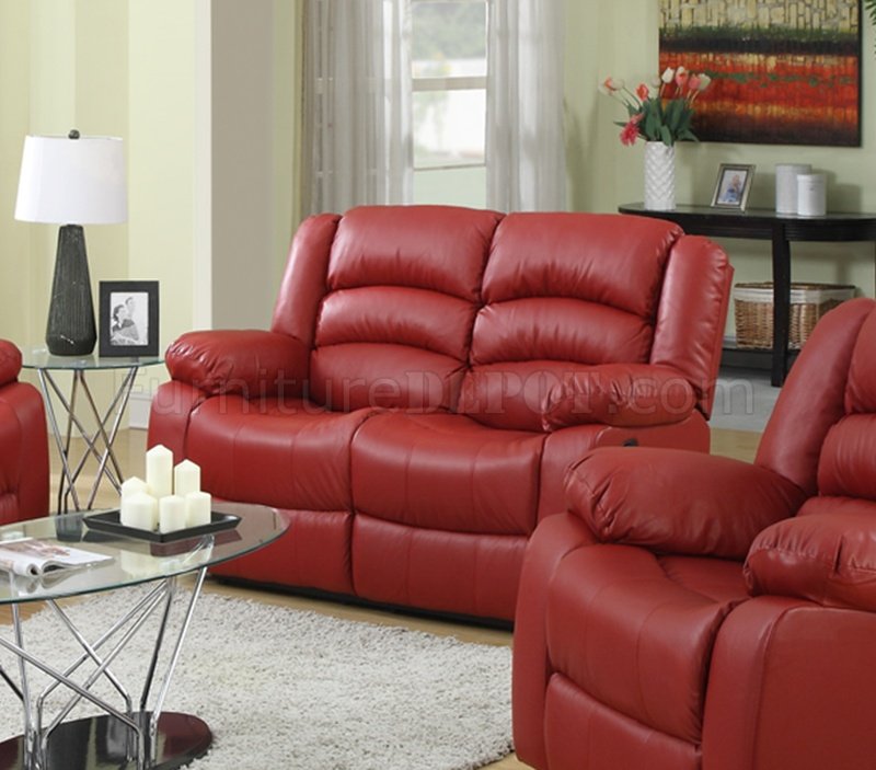 G949 Motion Sofa And Loveseat In Red Bonded Leather By Glory