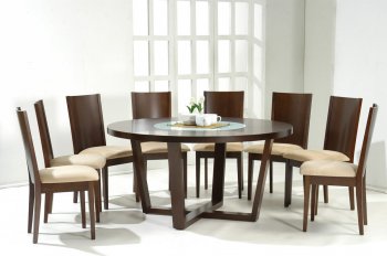 Dark Walnut Modern Round Dining Table w/Glass Inlay [NSDS-WE06101]