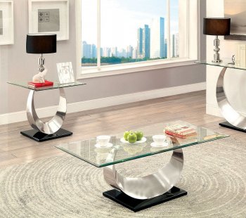 Orla II Coffee & 2 End Tables Set CM4726 in Silver & Black [FACT-CM4726-Orla II]