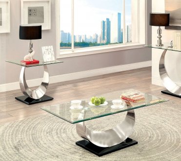 Orla II Coffee & 2 End Tables Set CM4726 in Silver & Black