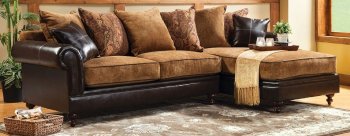 Gaspard Sectional Sofa SM6101 Tan Fabric & Espresso Leatherette [FASS-SM6101 Gaspard]