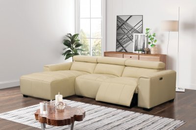 Cadillac Power Motion Sectional Sofa in Ivory Leather by ESF