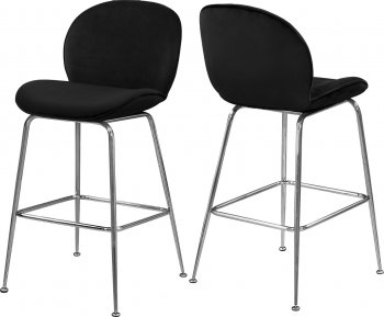 Paris Counter Stool 788 Set of 2 Black Velvet Fabric by Meridian [MRDC-788 Paris Black]