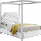 Rowan Upholstered Bed in White Velvet Fabric - Meridian w/Canopy