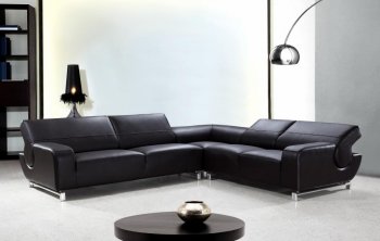 Black Leather Modern Sectional Sofa w/Retractable Back Rests [VGSS-0626]