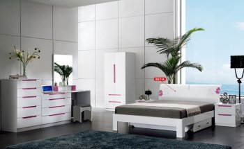 B27A Bedroom in White & Pink High Gloss by Pantek w/Options [PKBS-B27A]