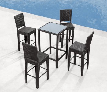 Black Weave Modern 5pc Outdoor Pub Dinette Set w/Glass Top [ZOUT-Anguilla-701143]