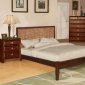 Contemporary Walnut Finish Bed w/Water Hyacinth Headboard