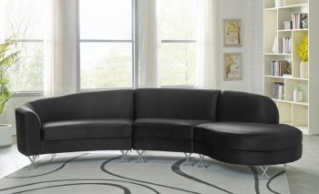 MS2070 Sectional Sofa in Black Velvet by VImports [VISS-MS2070 Black]