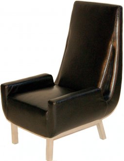 Black Full Bi-Cast Leather Modern Lounge Chair w/Tall Back