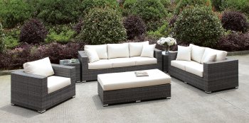 Somani CM-OS2128-17 6Pc Outdoor Patio Sofa Set in Ivory & Gray [FAOUT-CM-OS2128-17-Somani]