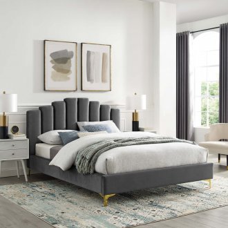 Olivia Upholstered Platform Queen Bed in Gray Velvet by Modway