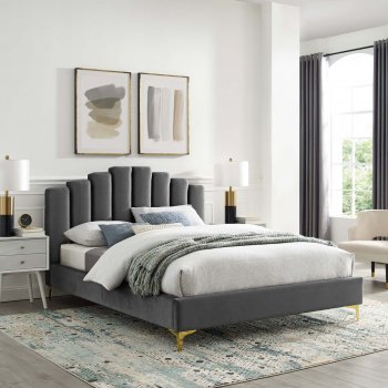 Olivia Upholstered Platform Queen Bed in Gray Velvet by Modway [MWB-MOD-6280-GRY Olivia]