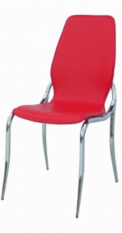 Red Vinyl Set of 4 Modern Dining Chairs w/Chromed Metal Legs