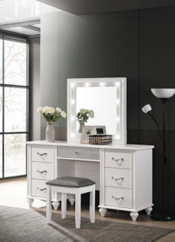 Barzini Vanity Set 205897 in White by Coaster w/Stool [CRVA-205897 Barzini]