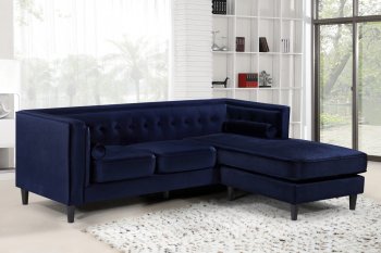 Taylor Sectional Sofa 643 in Navy Velvet Fabric by Meridian [MRSS-643 Navy Taylor]