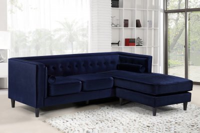 Taylor Sectional Sofa 643 in Navy Velvet Fabric by Meridian