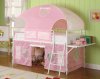 White Metal & Pink Tent Modern Bunk Bed w/Shelf and Ladder