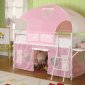 White Metal & Pink Tent Modern Bunk Bed w/Shelf and Ladder