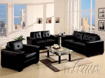 Black Leather Modern Sofa w/Optional Loveseat & Chair [AMS-15005-Crystal]