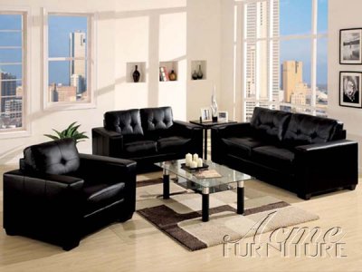 Black Leather Modern Sofa w/Optional Loveseat & Chair