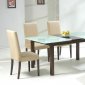 Dark Walnut Modern Glass Top Dinning Table w/Wooden Inlay