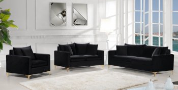 Naomi Sofa 633 in Black Velvet Fabric by Meridian w/Options [MRS-633 Naomi Black]