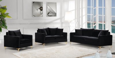 Naomi Sofa 633 in Black Velvet Fabric by Meridian w/Options