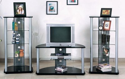 Silver & Black Finish Two-Tone Modern Entertainment Unit