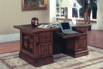 Antique Style Walnut Barcelona Double Pedestal Executive Desk [PHOD-480 BARCELONA]