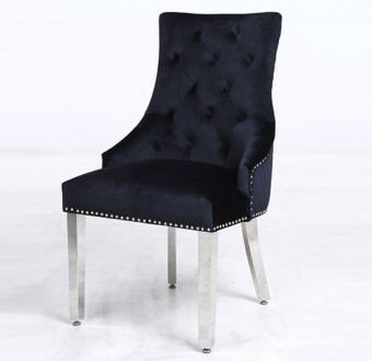 Leo Silver Dining Chair Set of 2 in Black Fabric