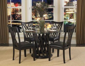 Ebonized Cherry Finish Modern Glass Top Dining Table w/Options [HEDS-5340]