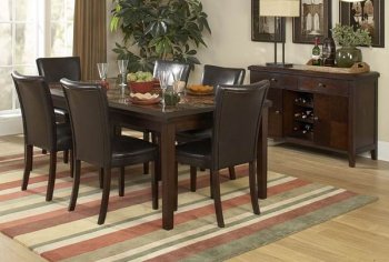 Espresso Finish Classic Dining Table w/Faux Marble Top & Options [HEDS-3276-78 Belvedere]